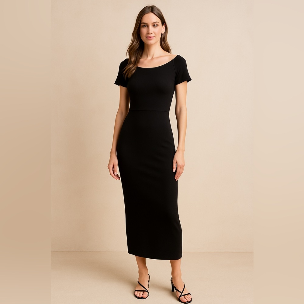 Zara Elegant Black Midi Dress